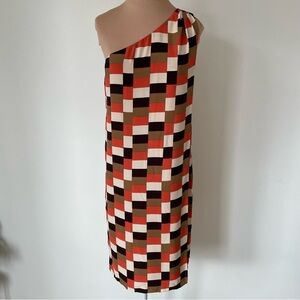 Carolina Herrera Spring 2001 Runway One Shoulder Geometric Print Silk Dress Sz 4